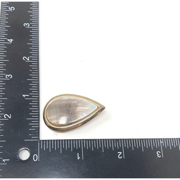 Vintage 1980s Gold Tone Abalone Teardrop Pierced Earrings Modernist Oversized - Picture 4 of 5